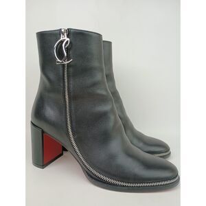 Christian Louboutin Women's Black CL Zip Bootie Leather Ankle Boots Size 38.5